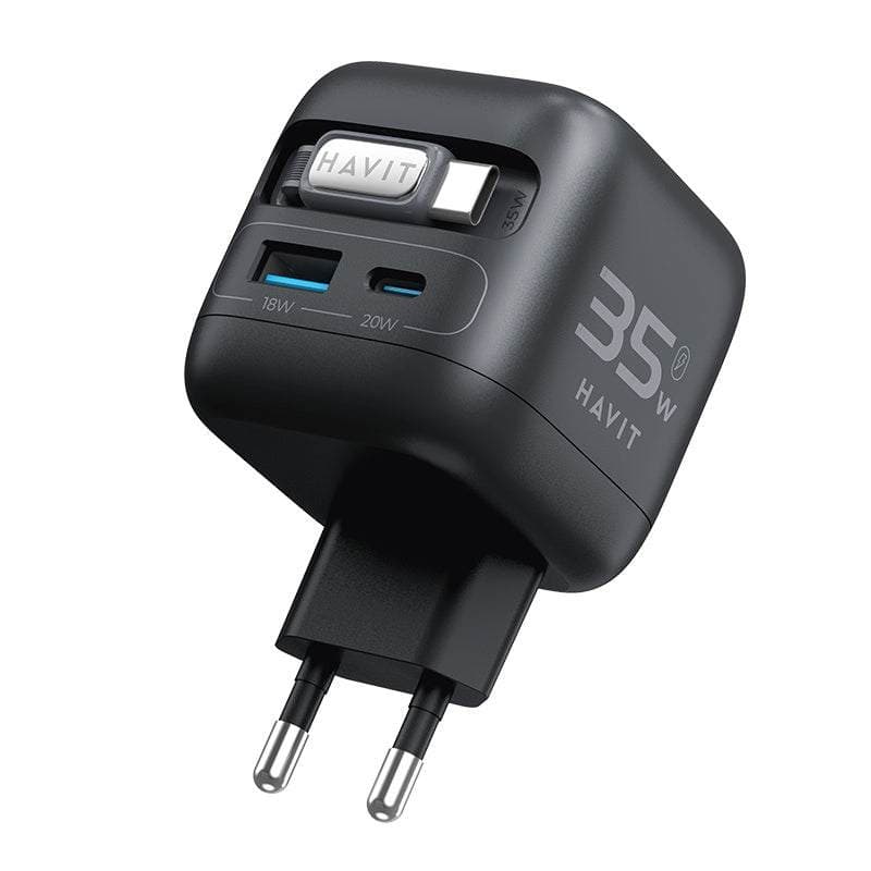 HAVIT UC250 35W GaN Travel Charger With Retractable Cable & Watch Charger view 3