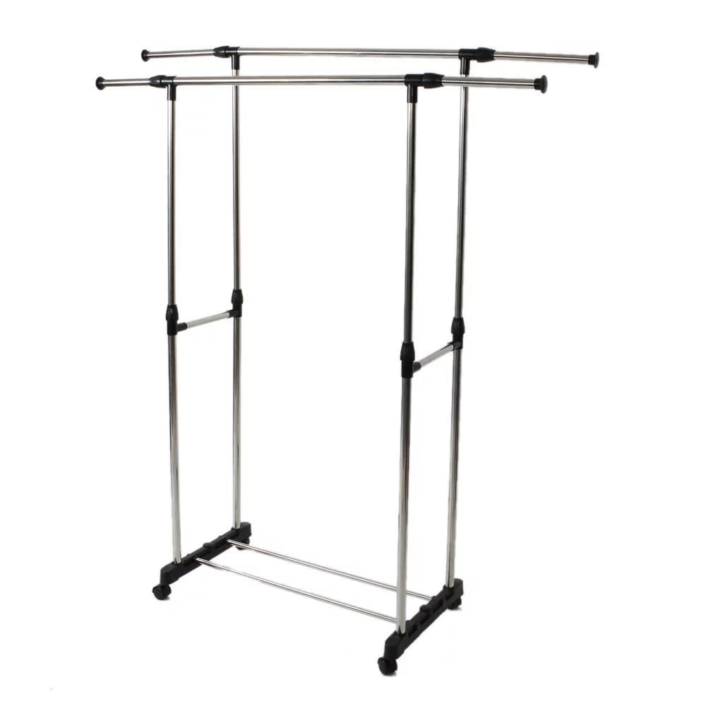 Heavy Duty Double Adjustable Portable Clothes Hanger Rolling Garment Rack Rail Shelf view 3
