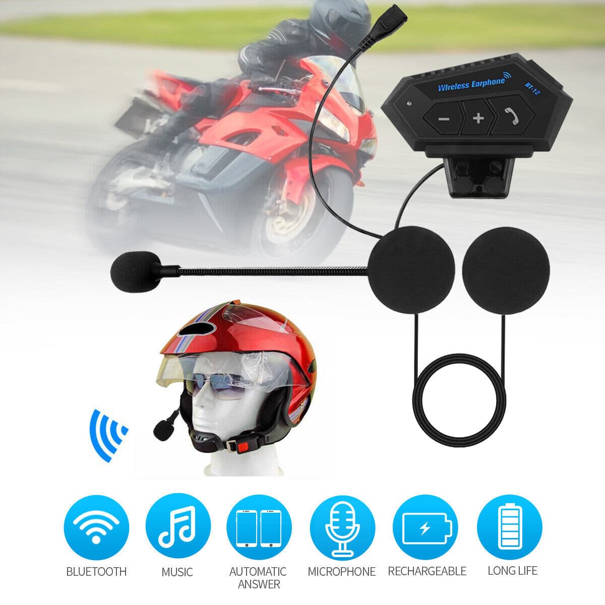 Helmet Bluetooth Headset BT12 Motorcycle Helmet Communication System view 1