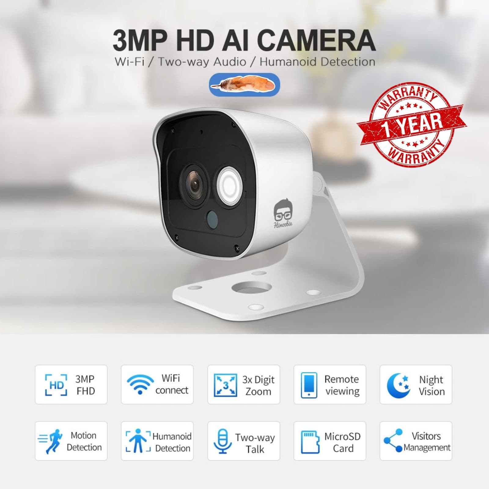 Himoobie CP3 Wireless IP Wifi Surveillance Home Security Camera 3MP view 2