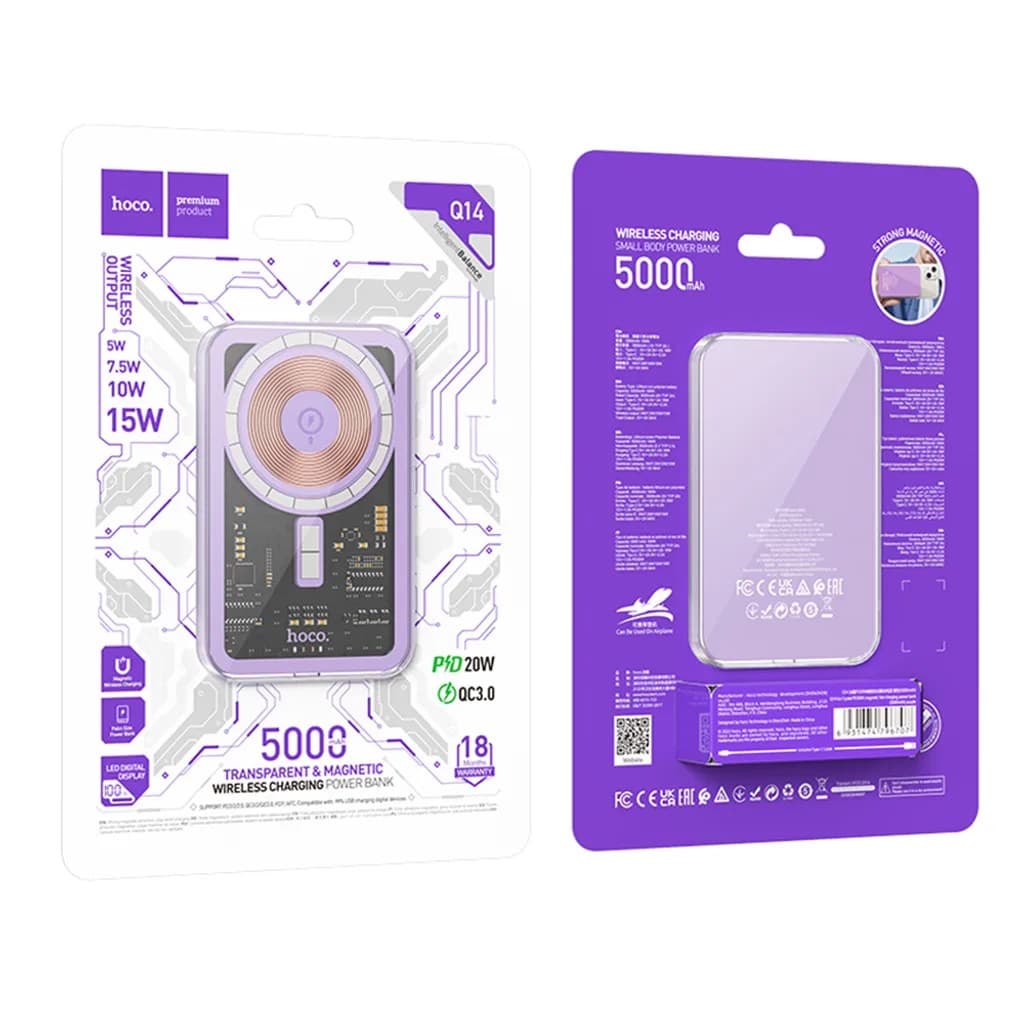 Hoco 5000mAh Q14 Ice Crystal PD20W Portable Magnetic Fast Charging Powerbank view 3