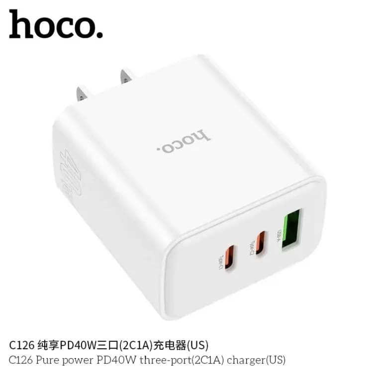 Hoco C126 Pure Power Three Port PD 40W (2C1A) Charger view 1