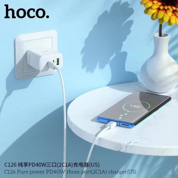 Hoco C126 Pure Power Three Port PD 40W (2C1A) Charger view 2