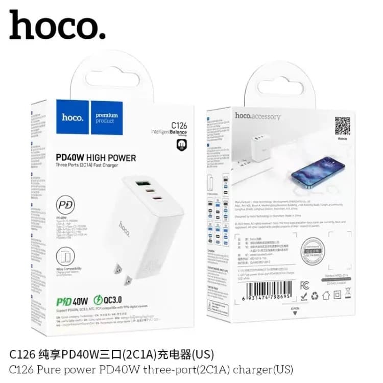 Hoco C126 Pure Power Three Port PD 40W (2C1A) Charger view 3