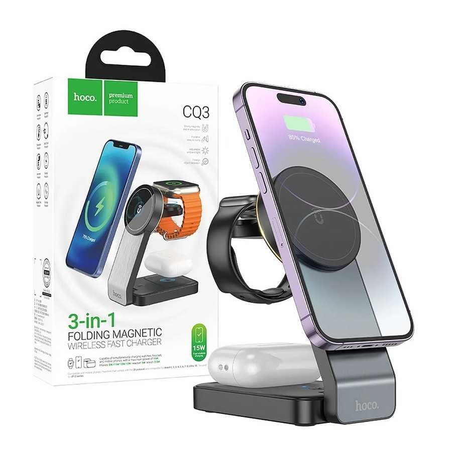 Hoco CQ3 Wireless Charger 3 In 1 Magnetic Wireless Charging Stand view 3
