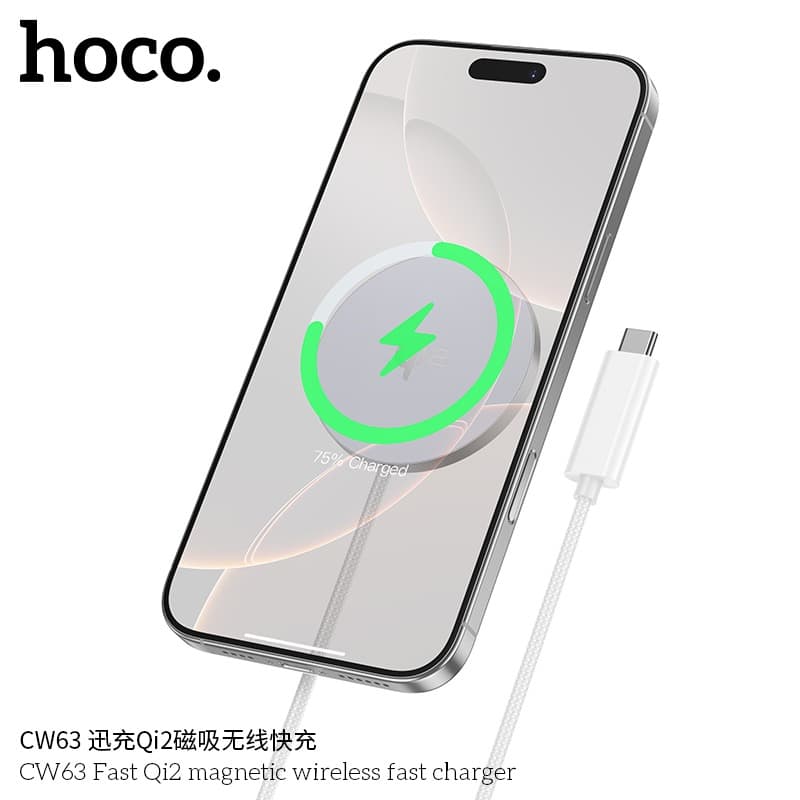 HOCO CW63 Magnetic Wireless Charger Qi2 Certified Aluminum Alloy Charging Pad 15W Max view 5