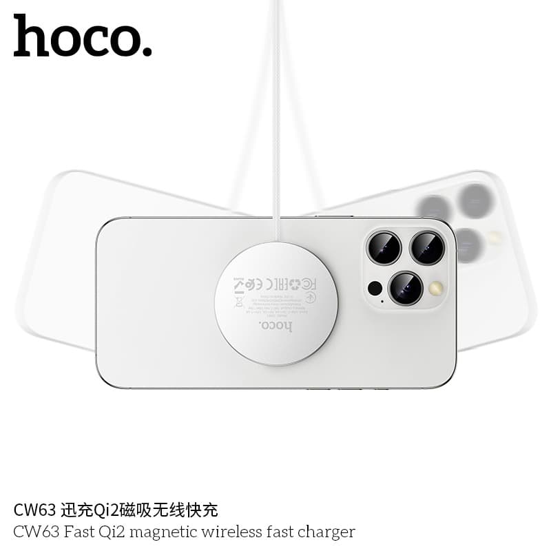 HOCO CW63 Magnetic Wireless Charger Qi2 Certified Aluminum Alloy Charging Pad 15W Max view 3