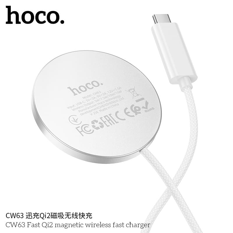 HOCO CW63 Magnetic Wireless Charger Qi2 Certified Aluminum Alloy Charging Pad 15W Max view 4