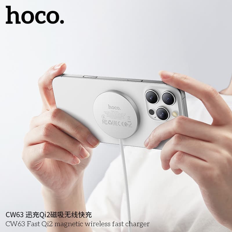 HOCO CW63 Magnetic Wireless Charger Qi2 Certified Aluminum Alloy Charging Pad 15W Max view 2