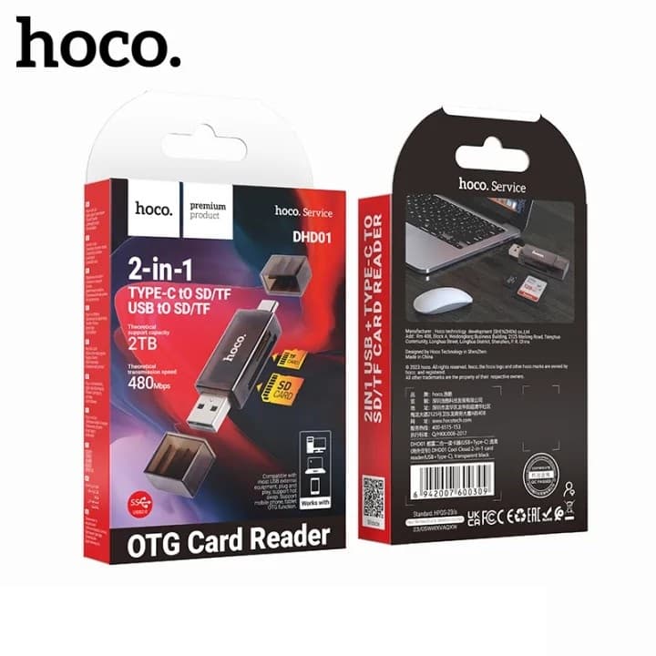 Hoco DHD01 High Speed 2 In 1 Card Reader USB+Type C OTG view 3