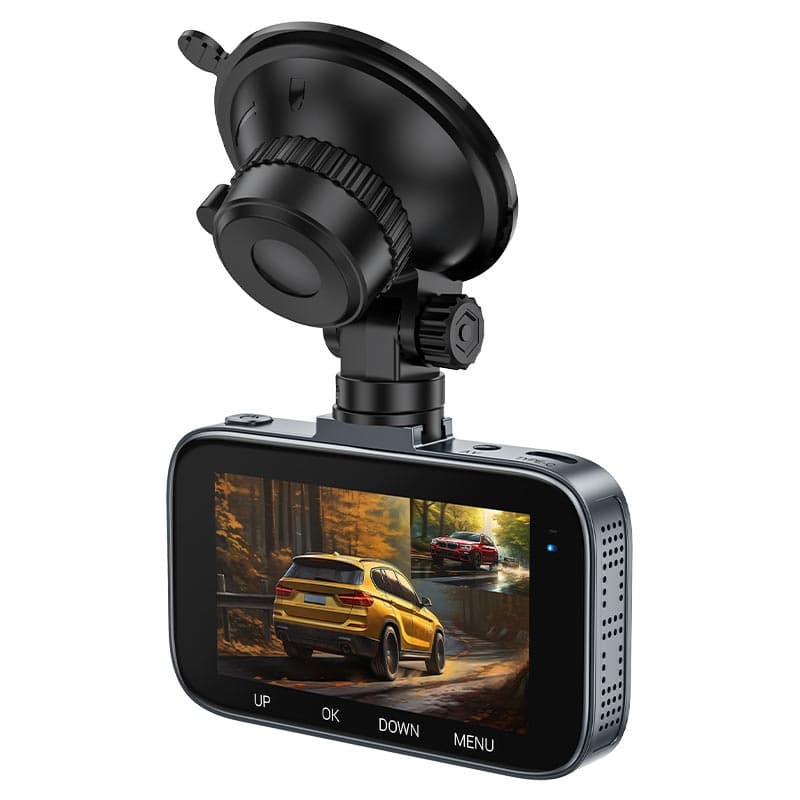 HOCO DV6 Dual-Channel Dash Cam Front 1080p + Rear 720p, 3″ IPS Screen view 1