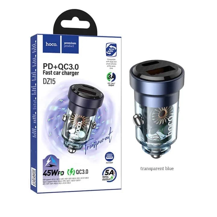 Hoco DZ15 45W PD+QC3.0 Dual Port Fast Charging Car Charger view 3