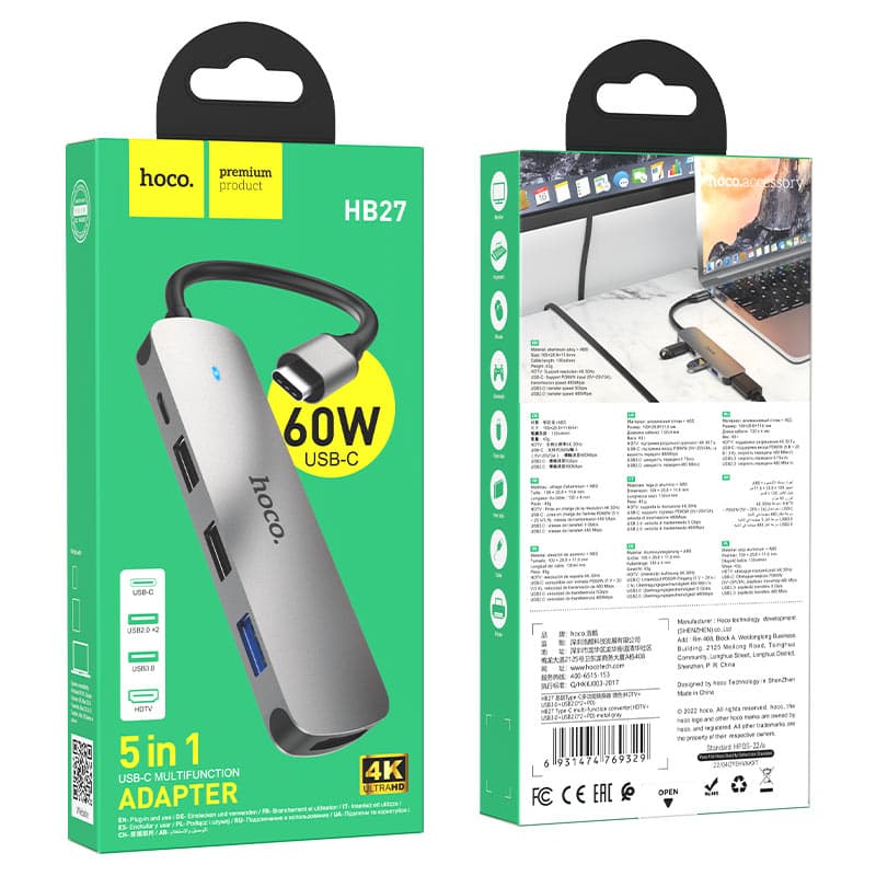 HOCO HB27 Type C Hub HDTV + USB3.0 + USB2.0*2 + PD view 4