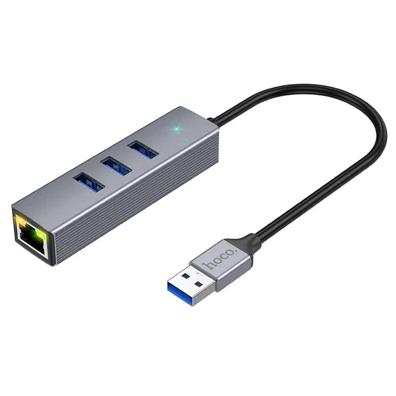 Hoco HB34 USB To 3 USB And RJ45 Gigabyte USB Hub Adapter view 1