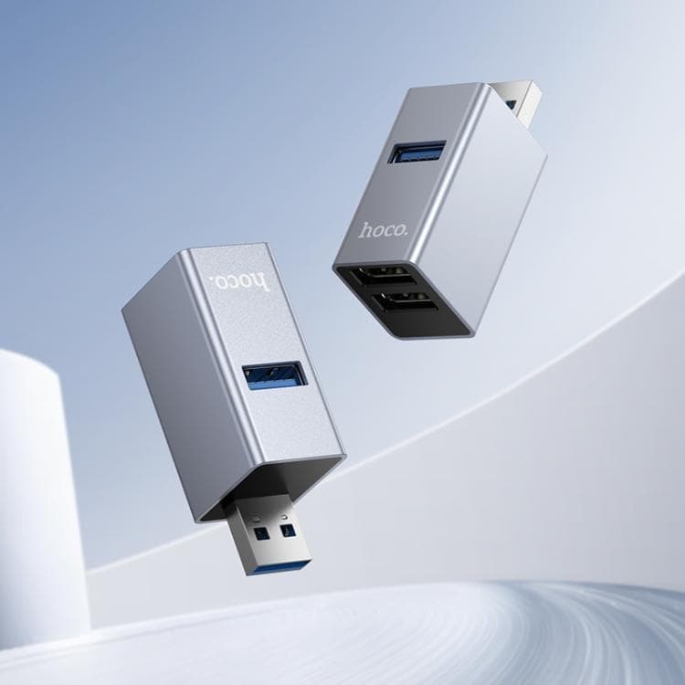 Hoco HB54 USB to USB 3.0 + USB 2.0 (x2) 3-in-1 Converter – Metal Grey view 3