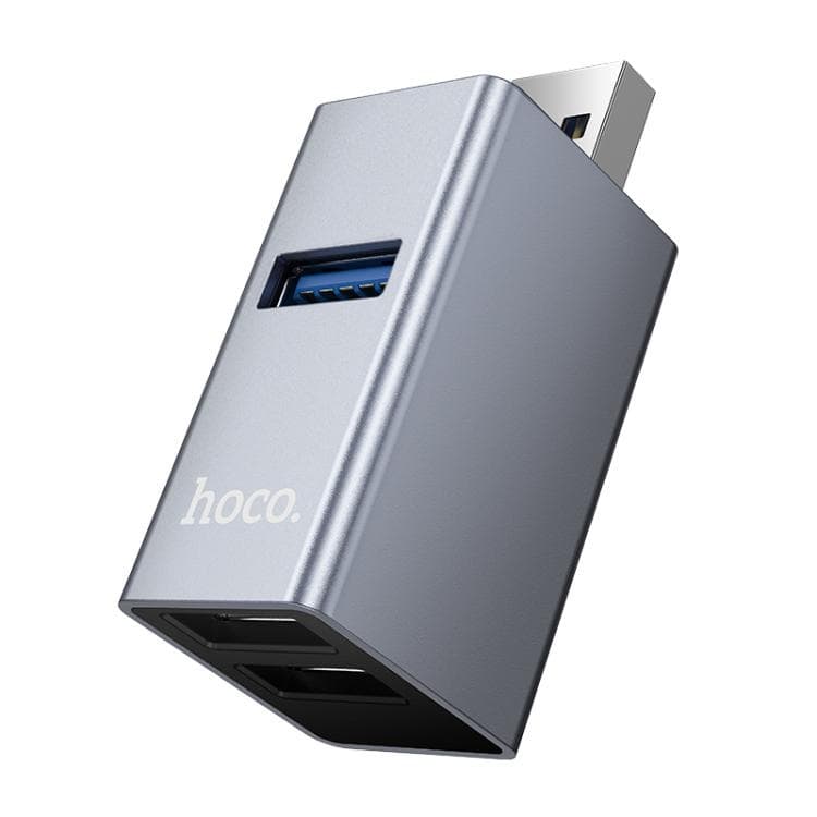 Hoco HB54 USB to USB 3.0 + USB 2.0 (x2) 3-in-1 Converter – Metal Grey view 1