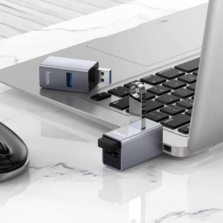 Hoco HB54 USB to USB 3.0 + USB 2.0 (x2) 3-in-1 Converter – Metal Grey view 4