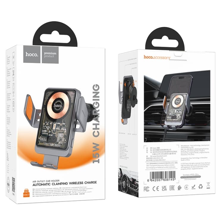 Hoco HW7 Transparent Discovery Edition Air Outlet Infrared Wireless Fast Charging Car Phone Holder view 3