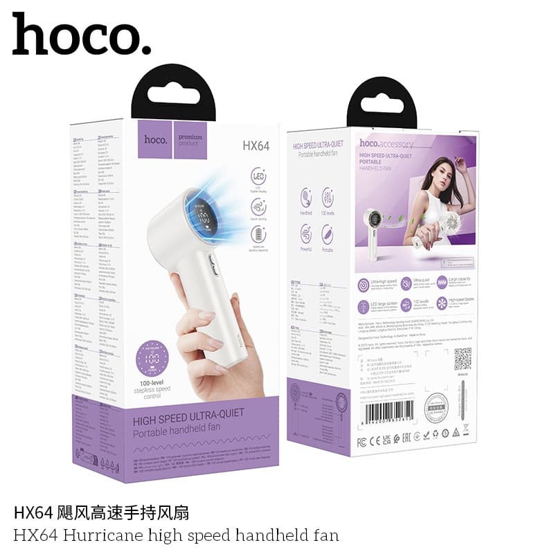 Hoco HX64 Hurricane High Speed Handheld Fan 3600mAh Long Battery Life Turbo Speed Hand Fan view 4