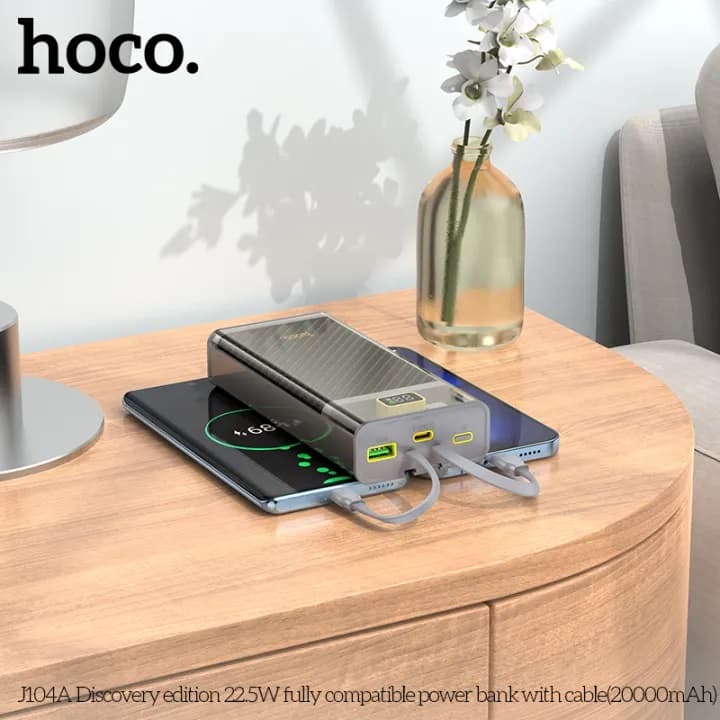 Hoco J104A Discovery Edition 22.5W 20000mAh Fully Compatible Power Bank with Cable (Grey) view 2