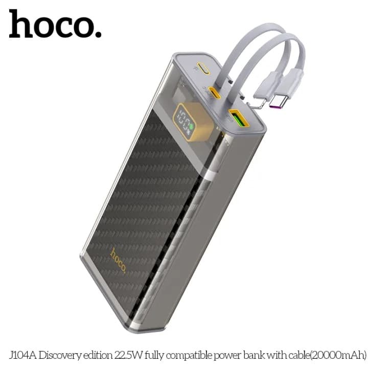 Hoco J104A Discovery Edition 22.5W 20000mAh Fully Compatible Power Bank with Cable (Grey) view 1