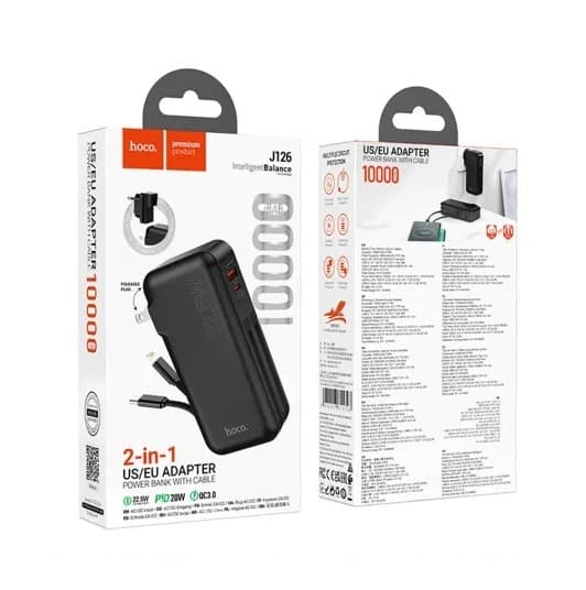 Hoco J126 10000mAh Travel 22.5W Fully Compatible Power Bank With Cable US/EU view 3