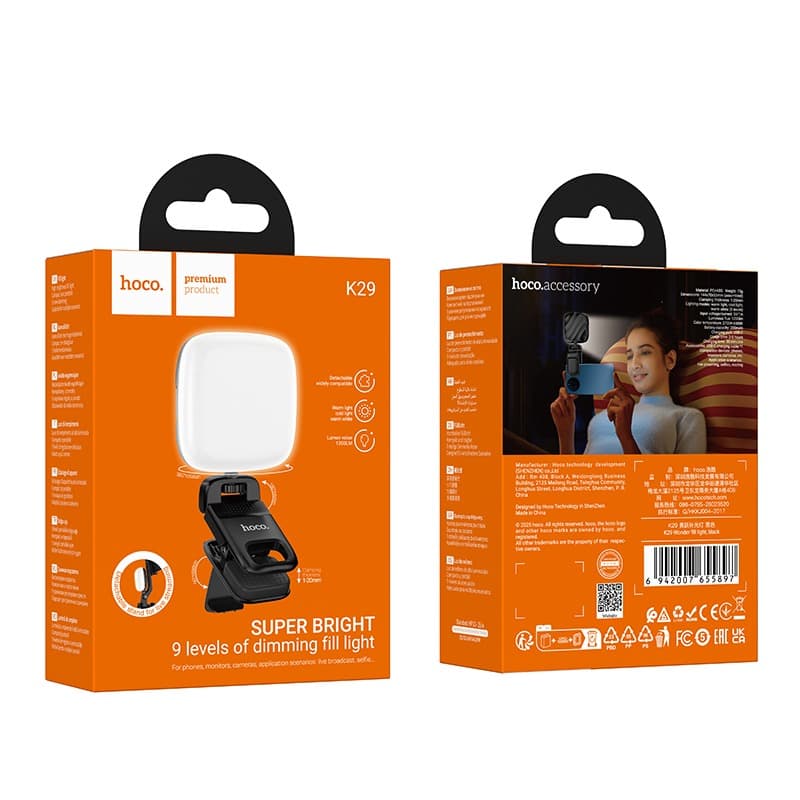 HOCO K29 Mini Lamp Live Streaming Selfie Reading Clip‑On LED Fill Selfie Light view 5