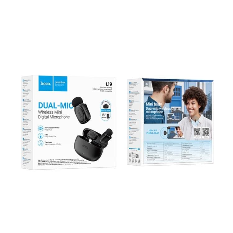 HOCO L19 Dual-Mic Lavalier Wireless Microphone USB-C + Lightning Adapter view 6