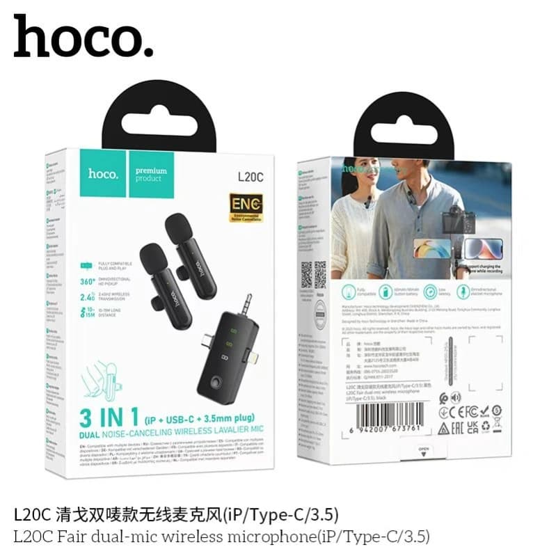 Hoco L20C Fair Dual-Mic Wireless Microphone (iP/Type-C/3.5) view 4