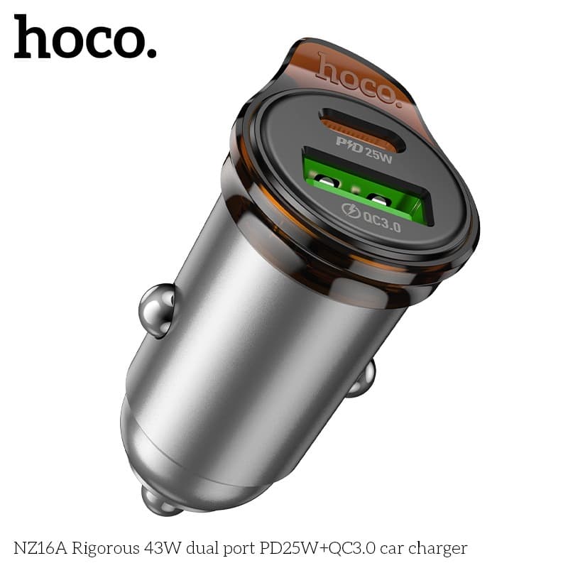 HOCO NZ16A Rigorous 43W Dual‑Port Car Charger (PD 25W + QC 3.0) view 1