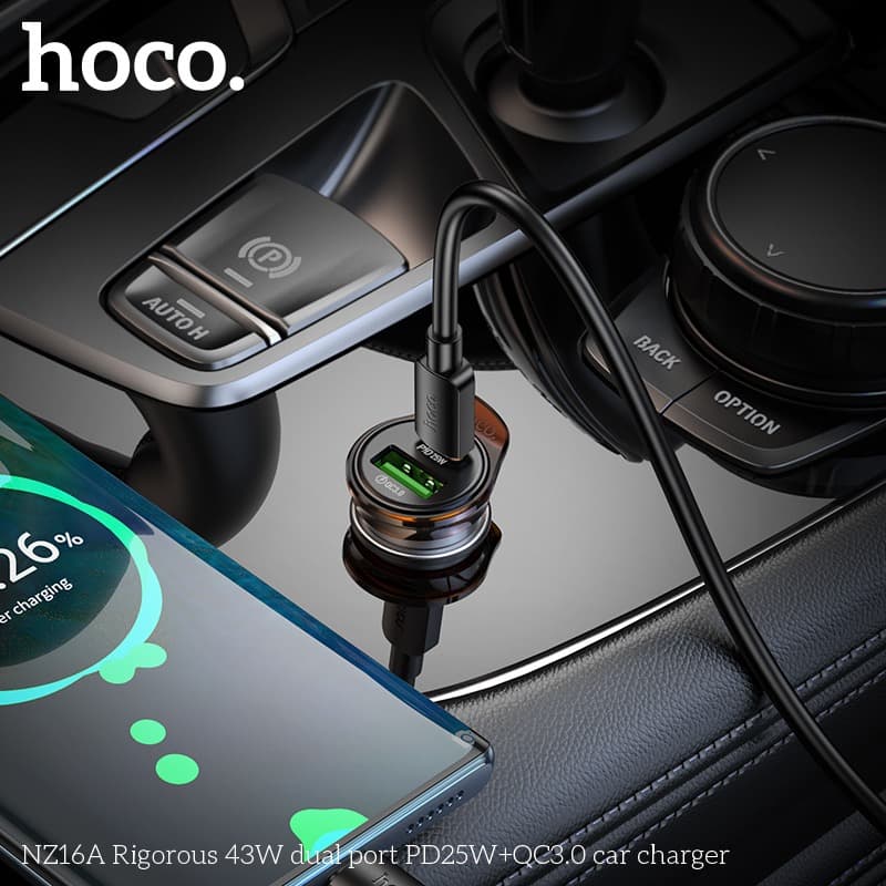 HOCO NZ16A Rigorous 43W Dual‑Port Car Charger (PD 25W + QC 3.0) view 2