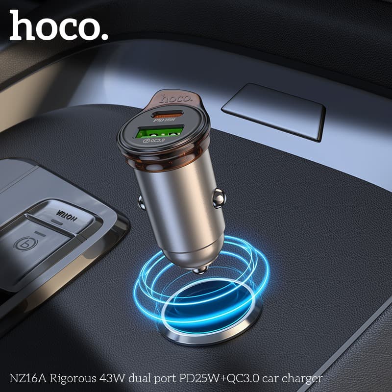 HOCO NZ16A Rigorous 43W Dual‑Port Car Charger (PD 25W + QC 3.0) view 3