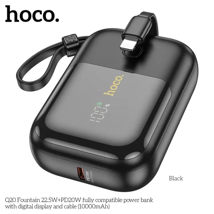 Hoco Q20 Fountain 22.5W+PD20W Fully Compatible Power Bank With Digital Display And Cable(10000mAh) view 2