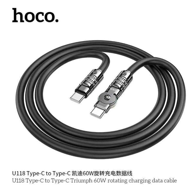 Hoco U118 3A 60W Type-C to Type-C Fast Charging Data Cable view 3