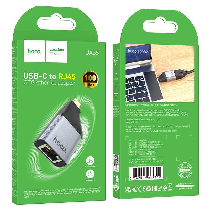 Hoco UA35 Portable Adapter Type-C Male To RJ45 Female view 5