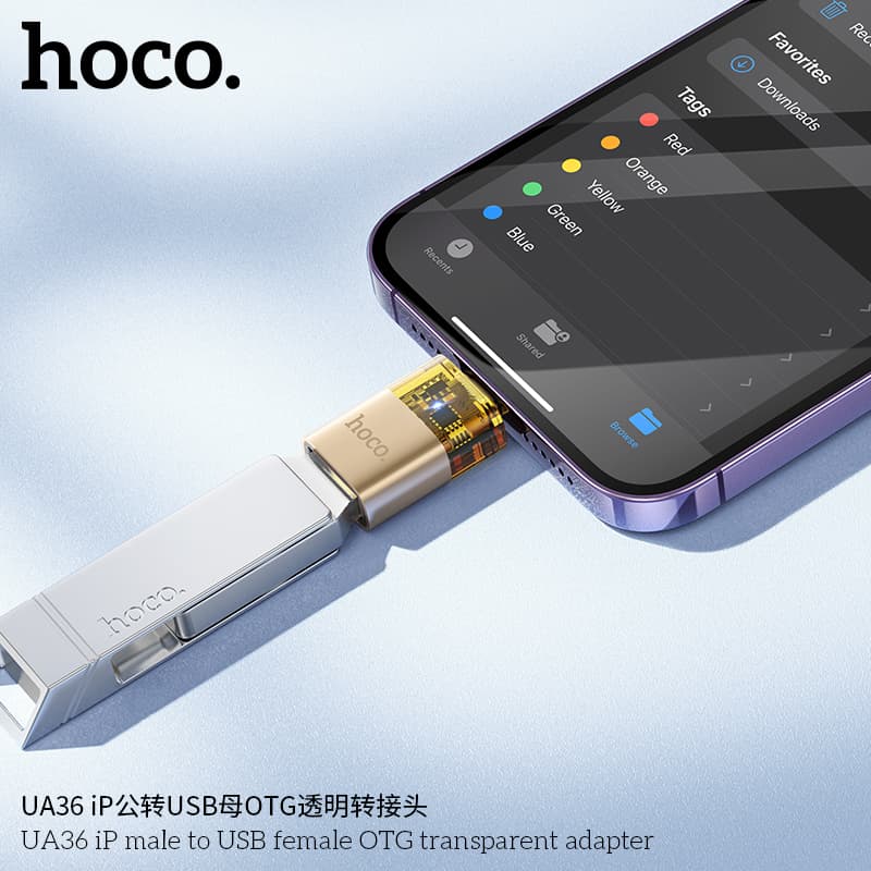 Hoco UA36 iP Male To USB Female Transparent OTG Adapter view 2