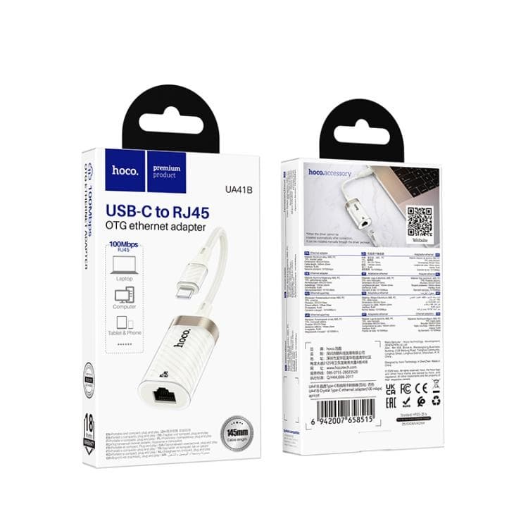 Hoco UA41B Crystal 100Mbps Type-C To RJ45 Ethernet Adapter view 5