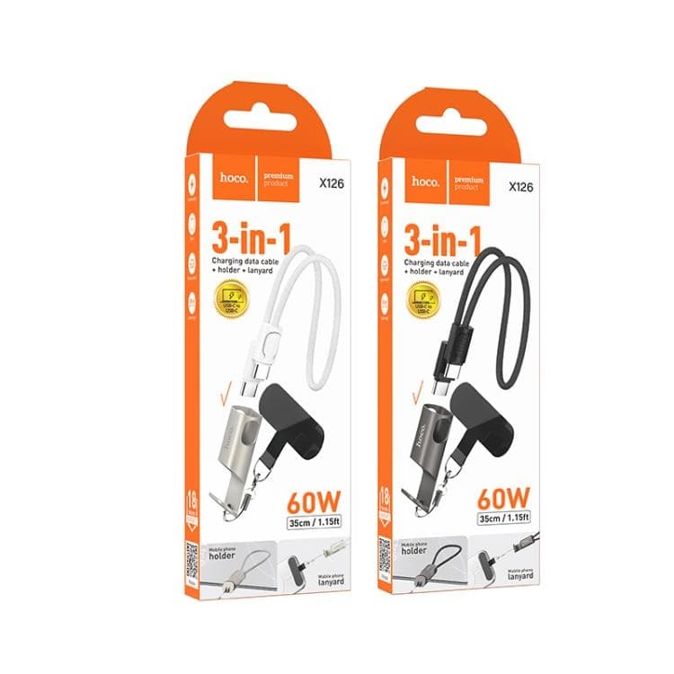 Hoco X126 Fast Charging Cable 60W Type-C to Type-C With Integrated Lanyard And Phone Stand view 4