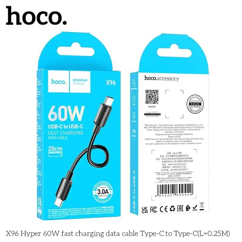 Hoco X96 Hyper 60 Watt Fast Charging Data Cable 25cm Length view 1