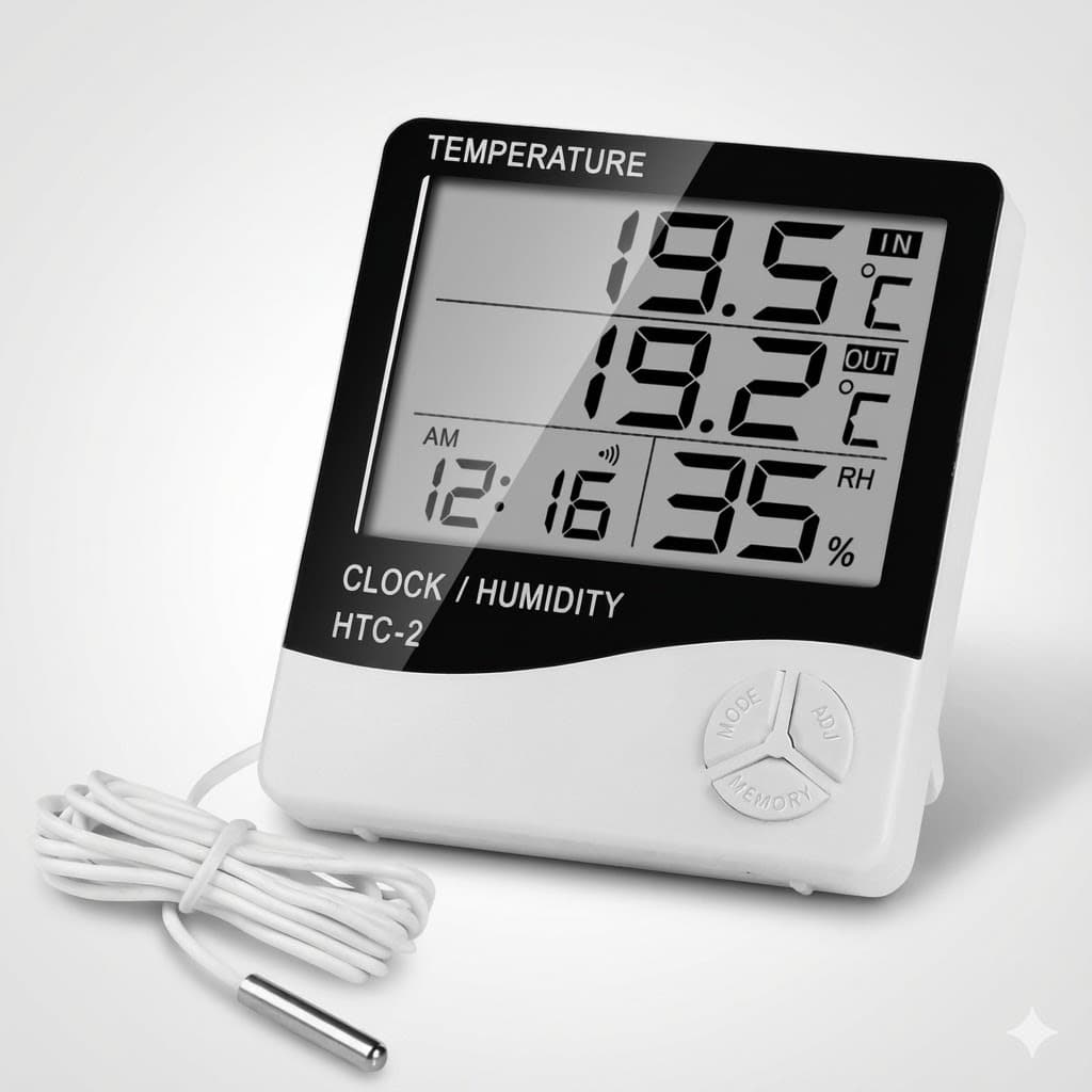 HTC-2 Digital LCD Temperature & Humidity Meter With Clock And 1 m External Probe (°C/°F) view 1