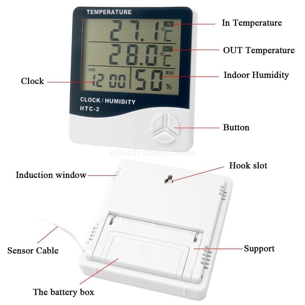 HTC-2 Digital LCD Temperature & Humidity Meter With Clock And 1 m External Probe (°C/°F) view 4