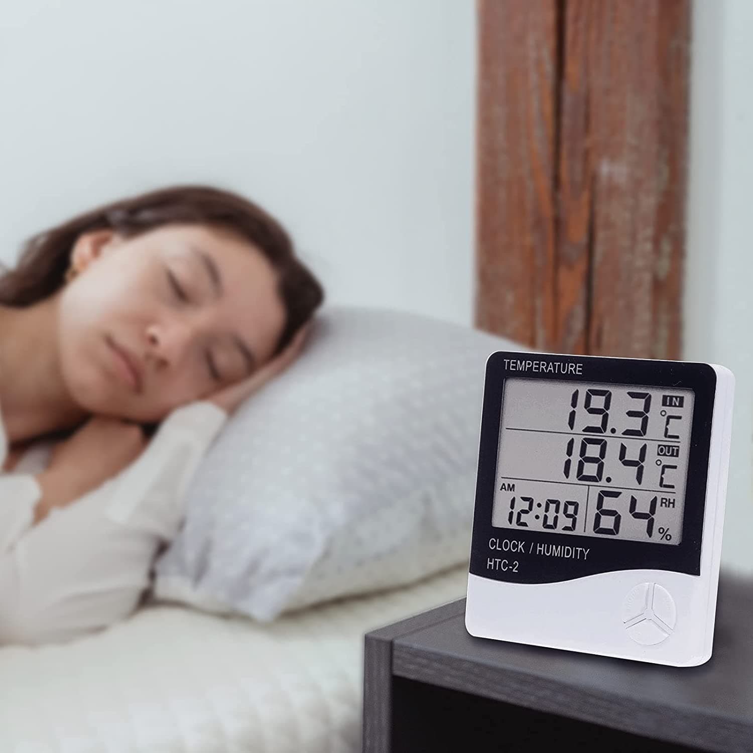 HTC-2 Digital LCD Temperature & Humidity Meter With Clock And 1 m External Probe (°C/°F) view 2