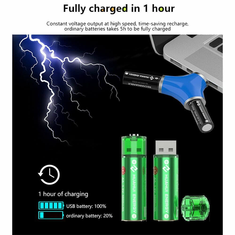 HUAHUI USB Rechargeable Battery 1500mWh AA 2 Piece Pack view 5