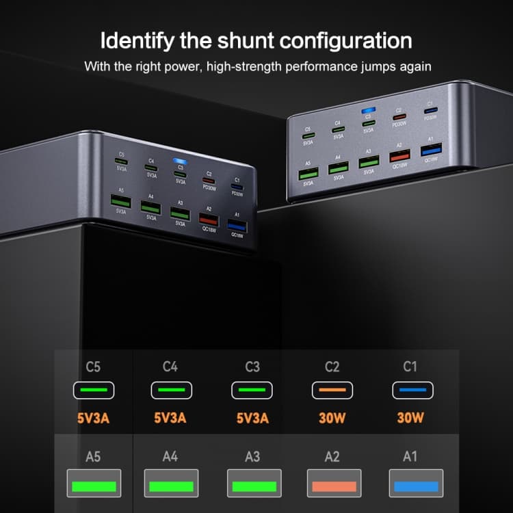HW33 100W Type-C + USB 10 Port Desktop Fast Charger view 4