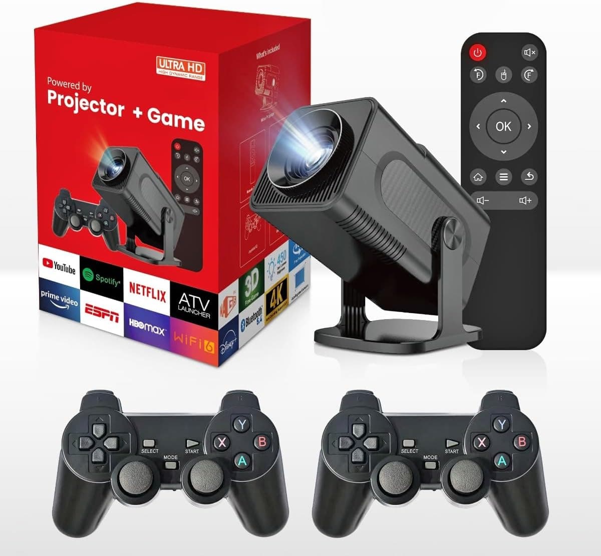 HY320 Android 2 In 1 Gaming Projector 2+32GB Android 14 1080P FHD 4K Support view 1