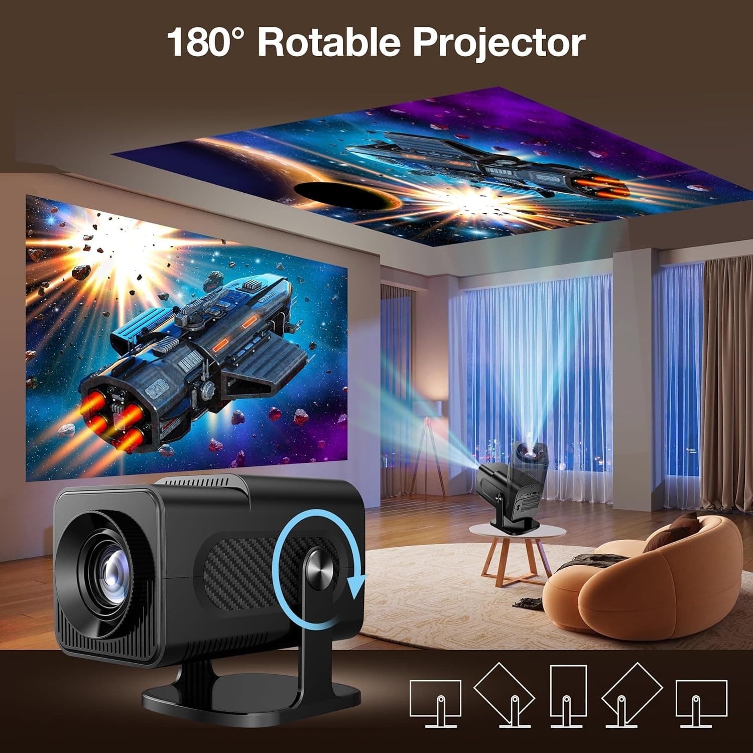 HY320 Android 2 In 1 Gaming Projector 2+32GB Android 14 1080P FHD 4K Support view 3