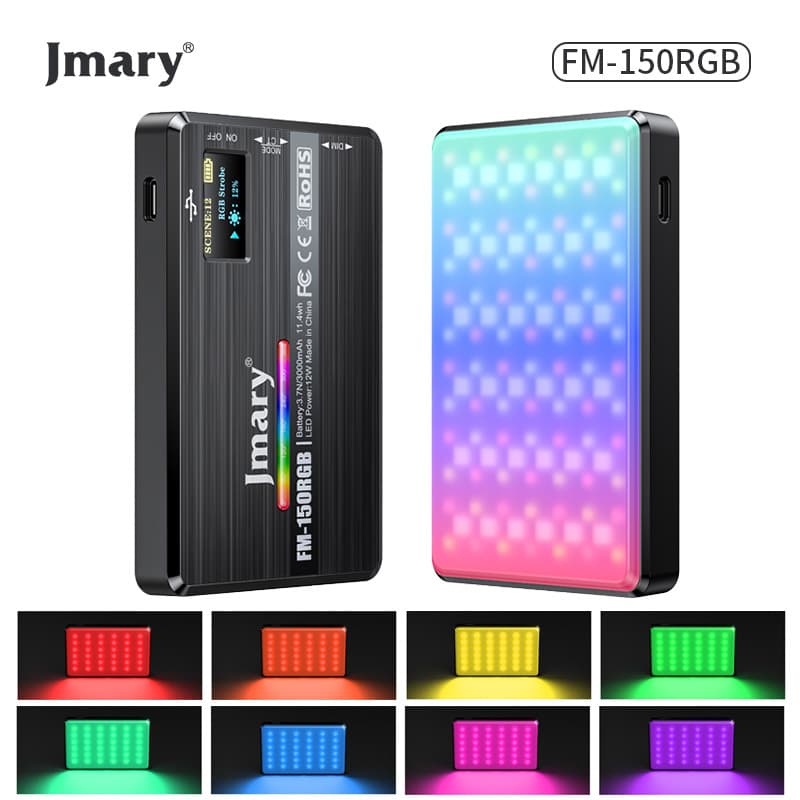JMARY FM-150 RGB Photography Fill Light – RGB LED Video Light, 2500K-9000K Adjustable, 20 Lighting Effects, 120 LED Beads, Rechargeable 3000mAh Battery for YouTube, Live Streaming & Studio view 2