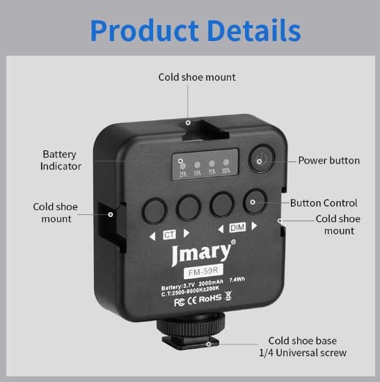 Jmary FM59R Camera Mini Video Fill Light view 2