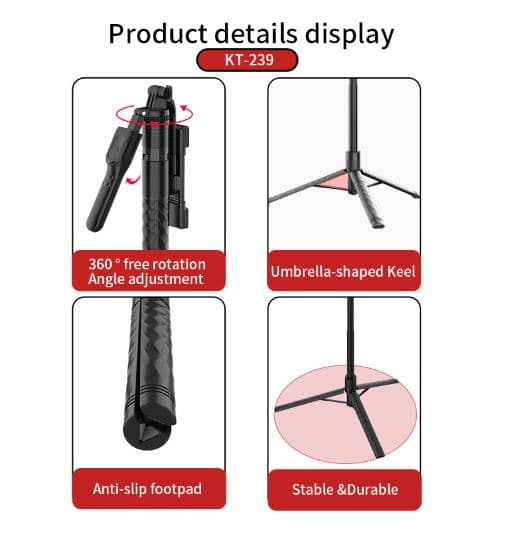 Jmary KT239 1.7M Selfie Stick Tripod Stand view 3