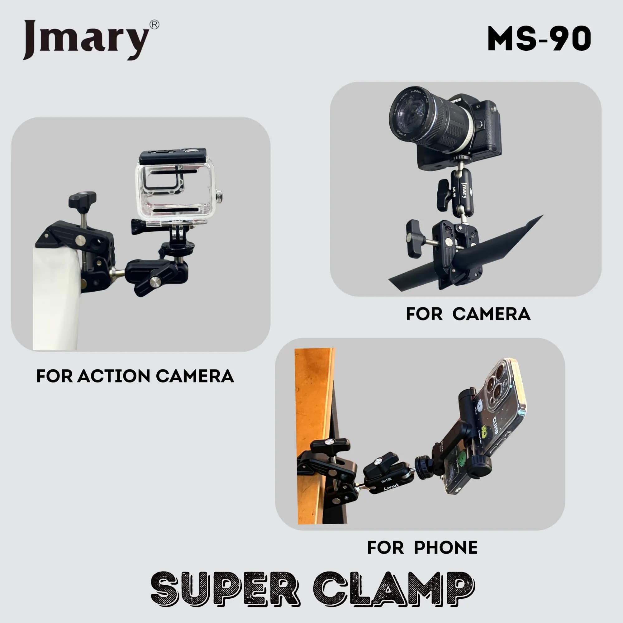 JMARY MS90 Aluminum Camera Phone Holder Super Clamp view 2